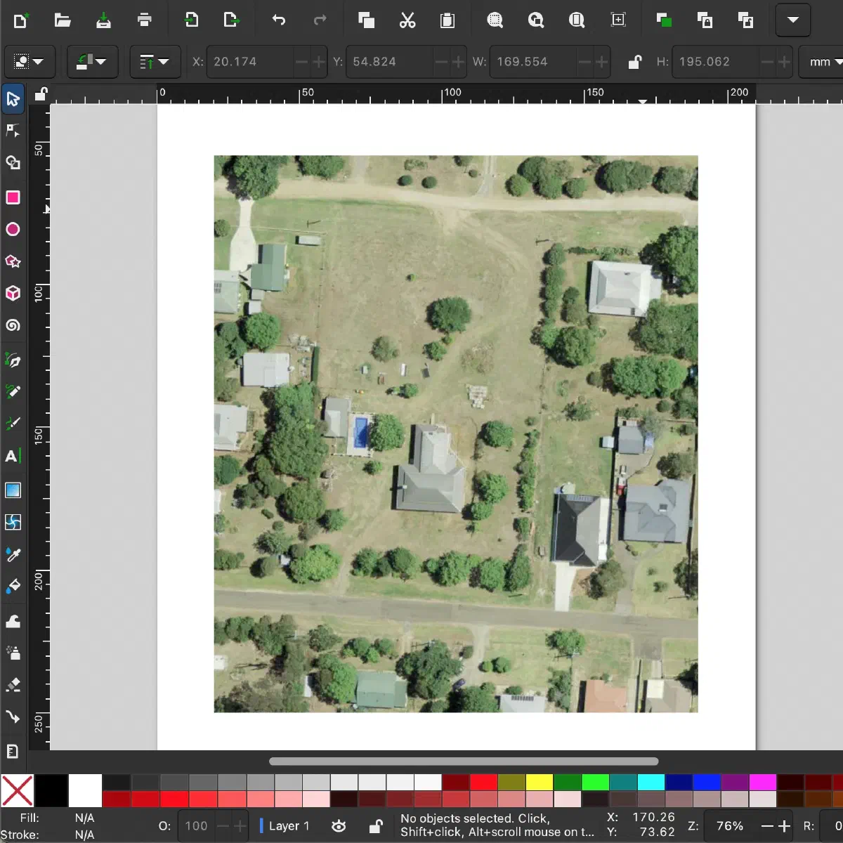 Inkscape: vector graphics drawing tool can be used to sketch land layouts over reference images
