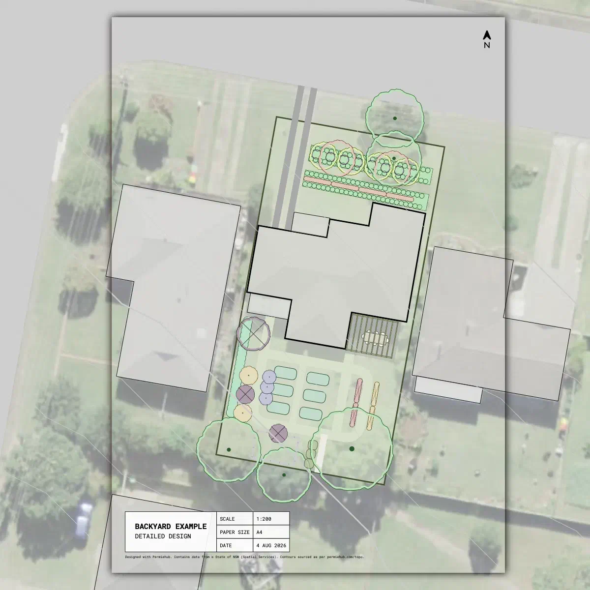 Detailed design layout created with specialised permaculture design software (Permiehub)