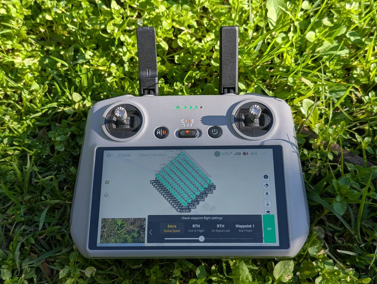 DJI RC-2 Controller - flight plan loaded and ready to start.
