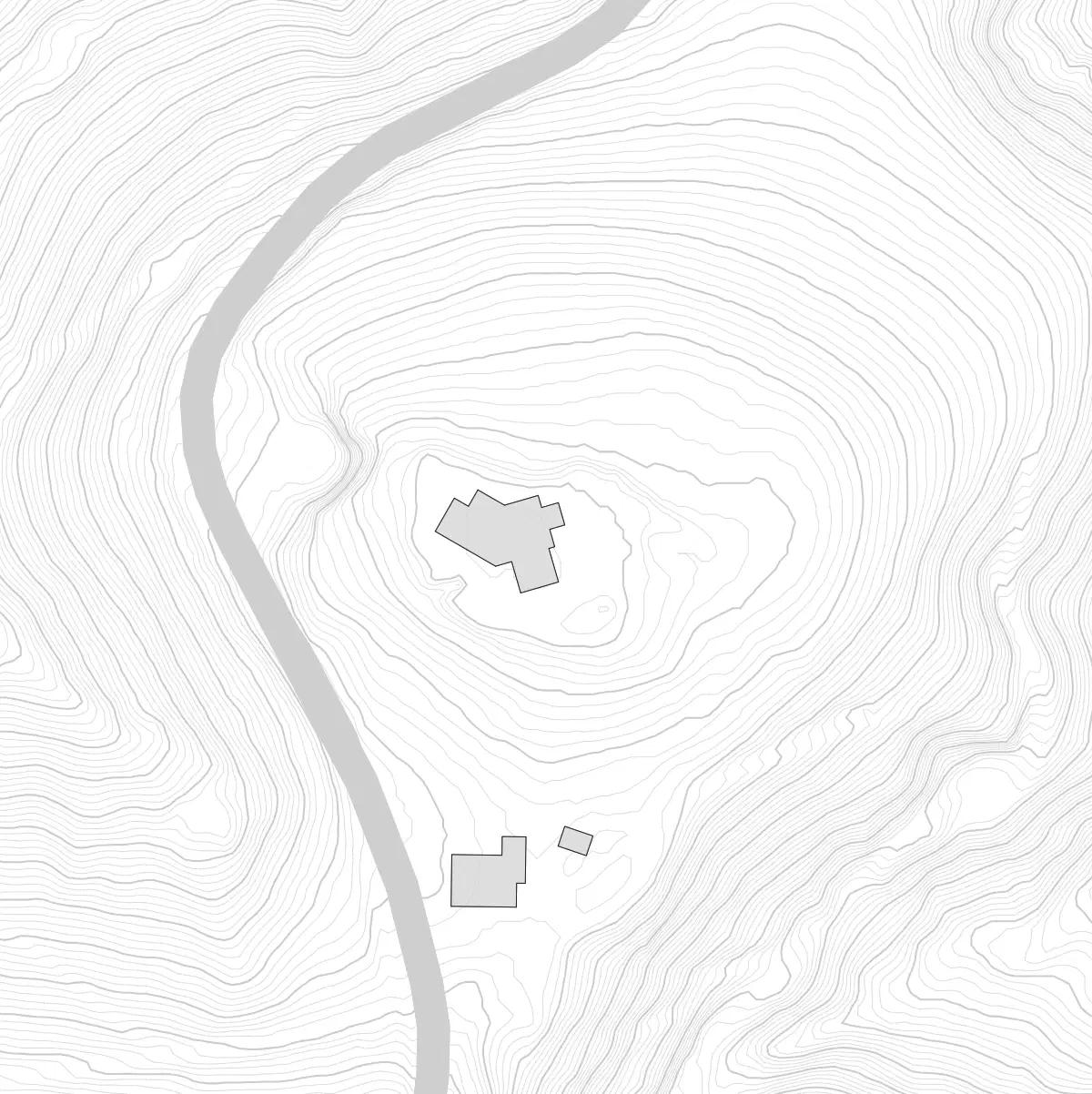 High-density 0.5metre contour lines along with the local road and building outlines.