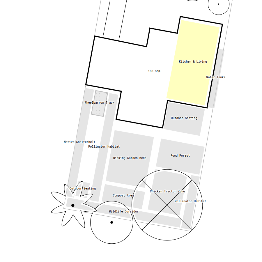 Placing building concept area for kitchen and living space