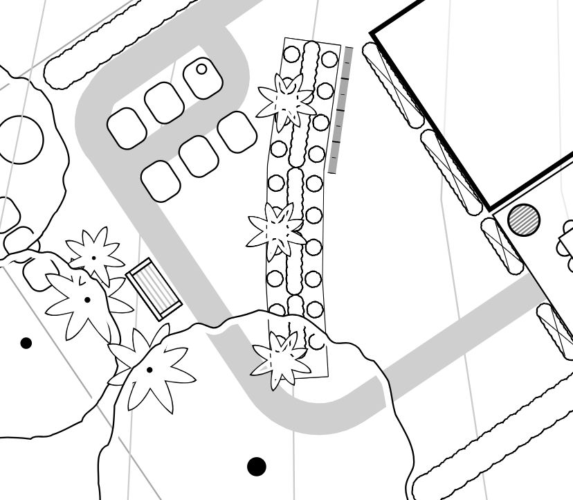 Planting Row with Measuring Tape in Greyscale