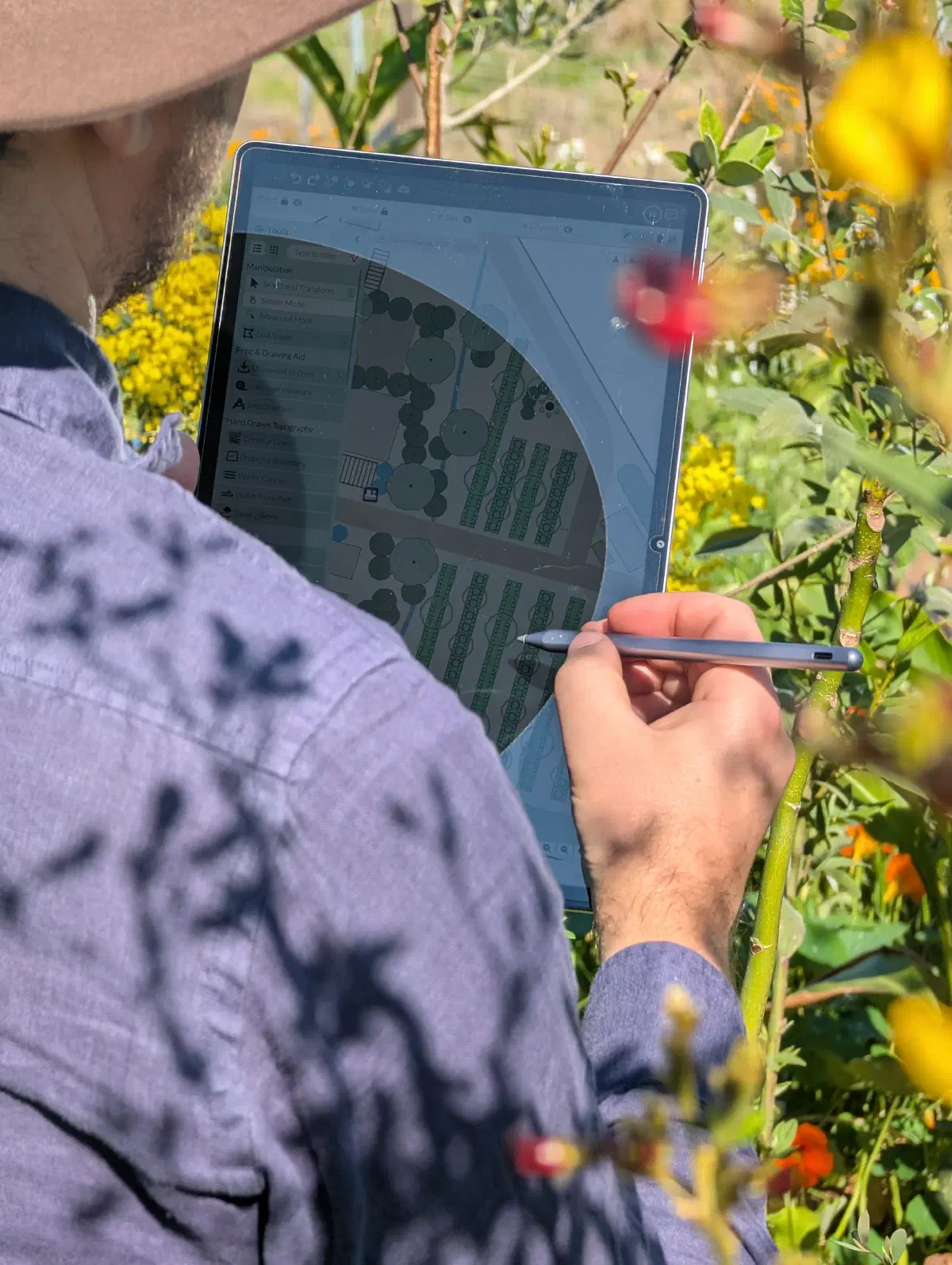 Using a tablet in the field for ground-truthing.